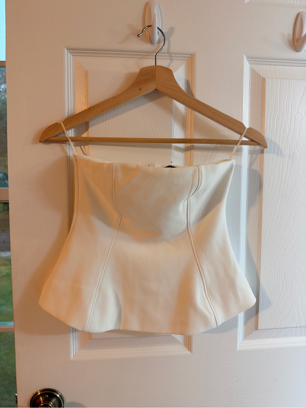 Zara Cream Strapless Peplum Bustier Top